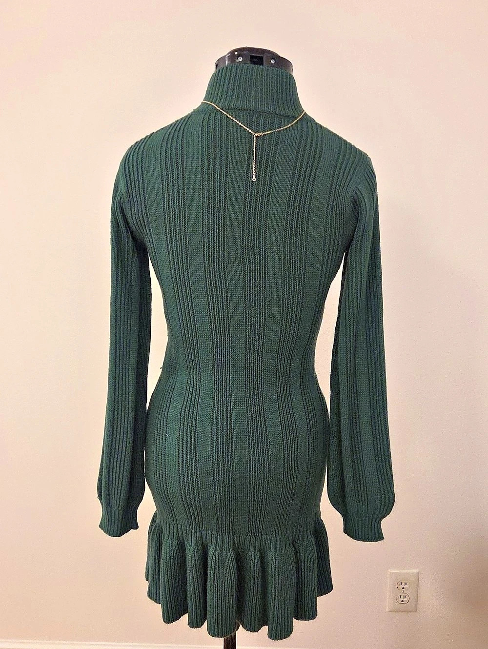 Green Ribbed Knit Mini Dress Like New - Picture 2 of 6